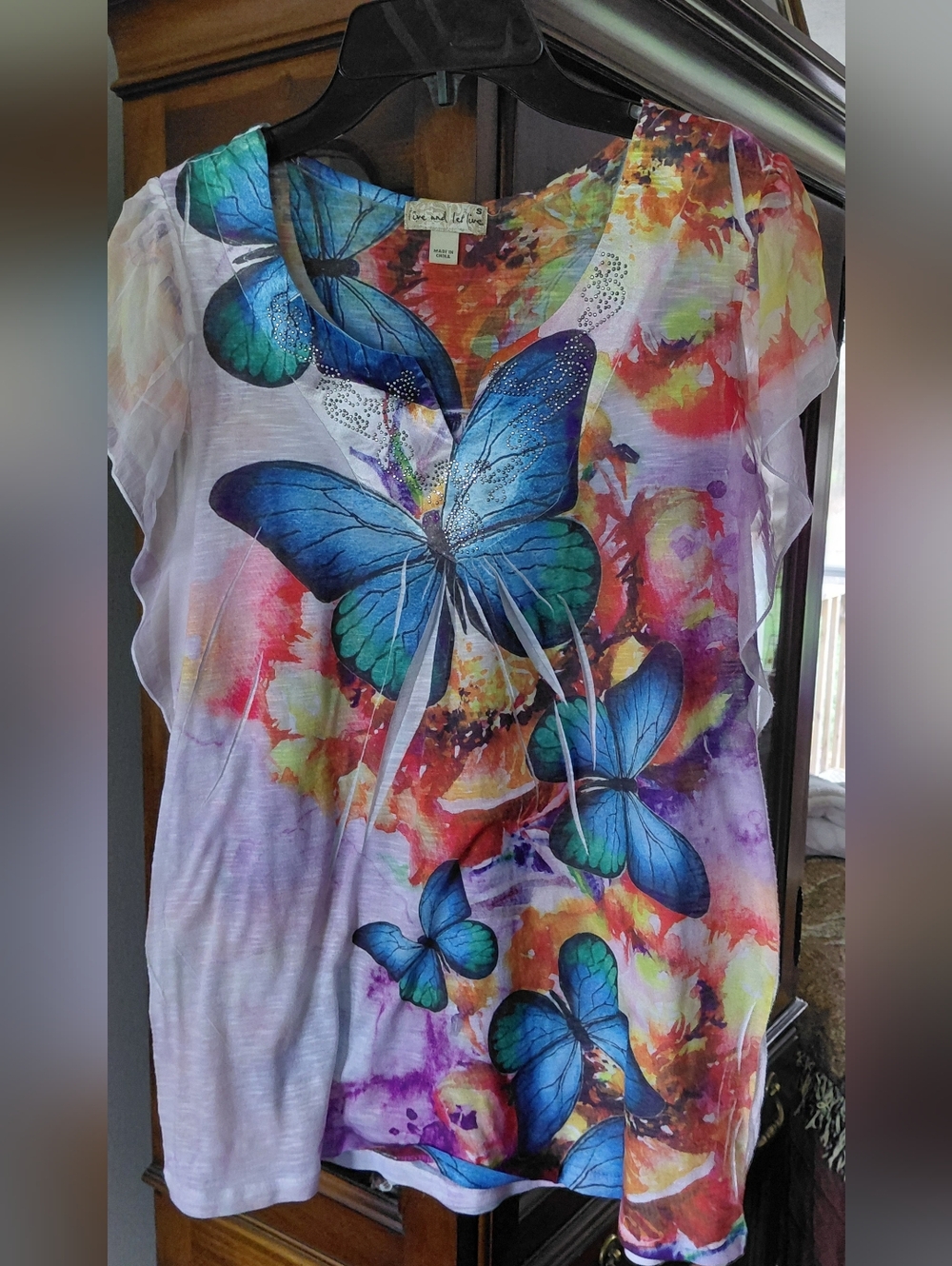 live and let live Multicolor Blue Butterfly Print Tunic